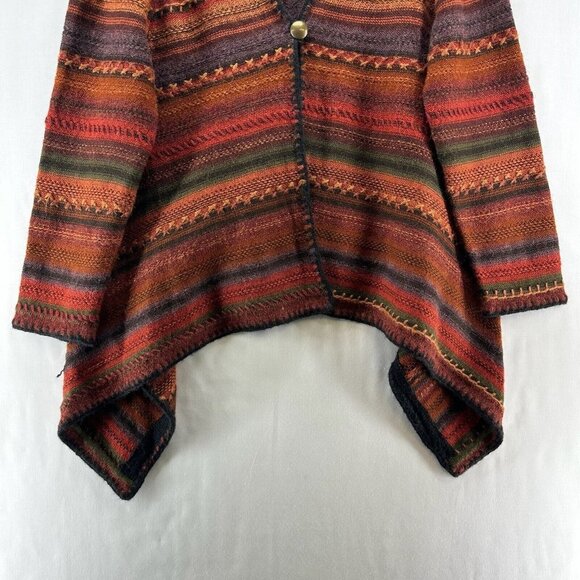 Sweater Womens Size M Southwestern Striped Cardigan One Button Asymmetric Brown - Picture 5 of 11